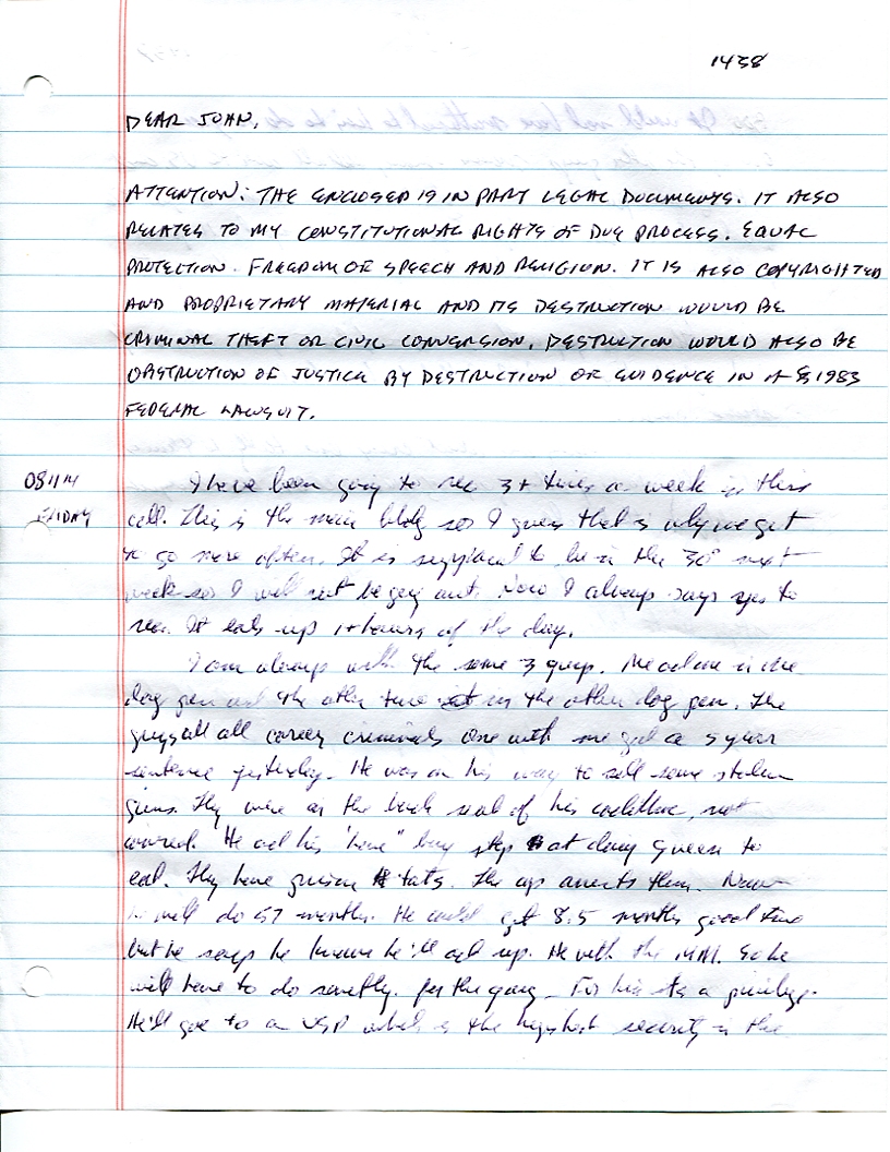 Dr John WorldPeace 2008 Prison Journal